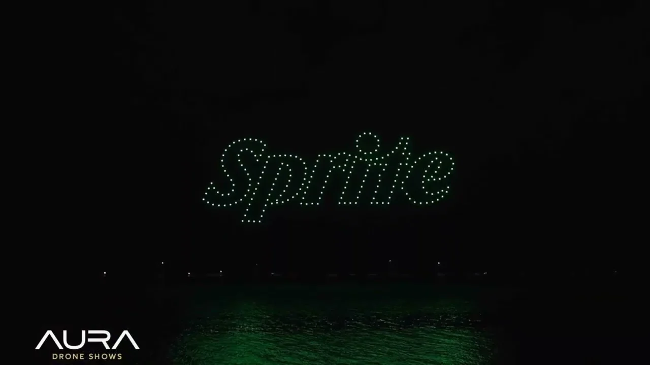 Brand lettering made with drones in an AURA show