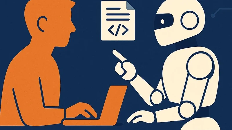 Ilustración de una persona colaborando con asistentes de inteligencia artificial