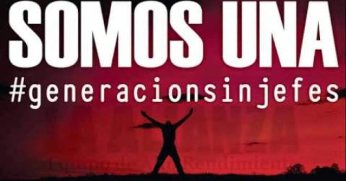 Gráfica de Findasense con el lema Somos una generación sin jefes