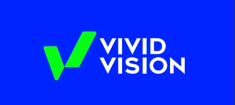 Logotipo de Vivid Vision sobre fondo azul