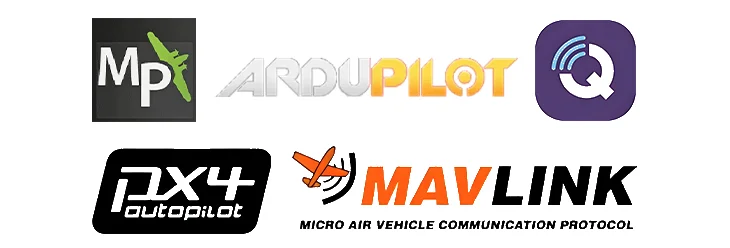 Mission Planner, ArduPilot, QGroundControl, PX4 and MAVLink logos
