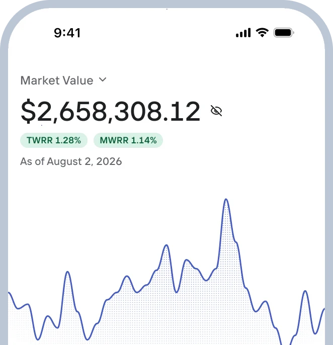 OneVest Engage mobile client experience showing portfolio value, chart and accounts